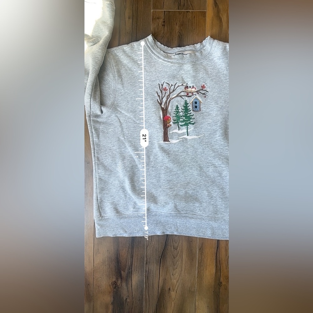 Vintage Embroidered Winter Scene Crewneck Sweatshirt Cottagecore - Picture 6 of 7
